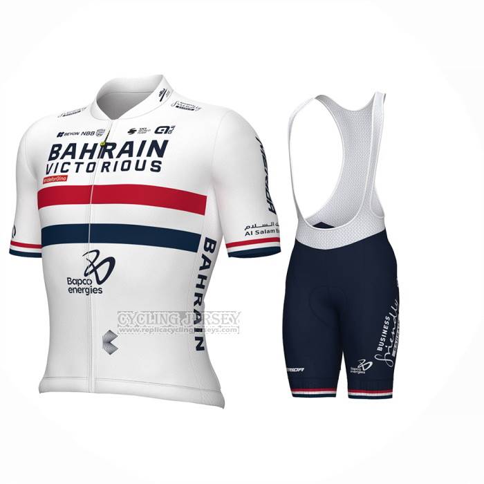 2024 Cycling Jersey Britannico Champion Bahrain Victorious White Red Blue Short Sleeve And Bib Short